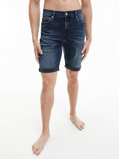 Calvin Klein Ruhák HU838147 | Calvin Klein Slim Férfi Farmer Rövidnadrág Sötét Kék